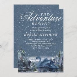 Adventure Begins | Rustic Snowy Blue Baby Showdusc Einladung