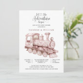 Adventure Begins Toile Train Baby Shower Einladung (Stehend Vorderseite)