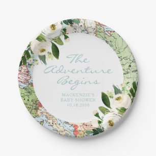 Adventure Begins Travel Baby Dusche  Pappteller