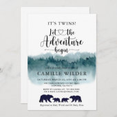 Adventure Begins Twins Wasserfarben Bären Einladung (Vorne/Hinten)