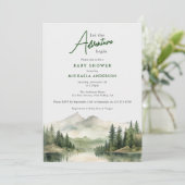 Adventure Begins Watercolor Mountains Kinderdusche Einladung (Stehend Vorderseite)