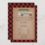 Adventure Begins Wood Panel SUV Kanu Hochzeit Einladung (Vorne/Hinten)