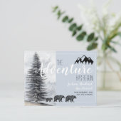 Adventure Begins Woodland Bears Geburtsankündigung Ankündigungspostkarte (Stehend Vorderseite)