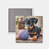 Adventure Black and Tan Puppy mit Garnball Magnet (Vorderseite/Rückseite)