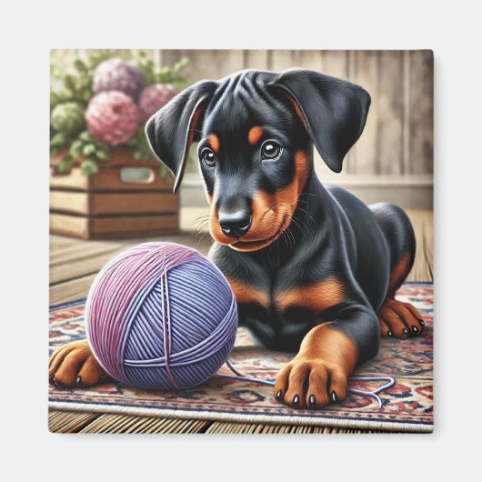 Adventure Black and Tan Puppy mit Garnball Magnet (Vorne)