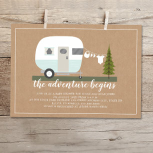 Adventure Blue Trailer Camper Woodland Baby Shower Einladung