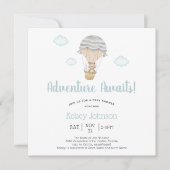 Adventure Blue Woodland Teddy Bear Baby Dusche Einladung (Vorderseite)