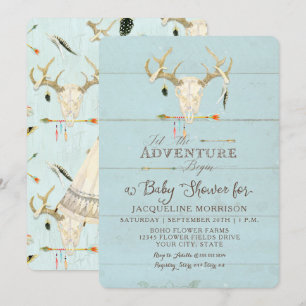 Adventure Boy Baby Shower Teepee Wood Arrows Deer Einladung