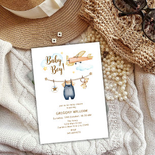 Adventure Boy Clothesline Flugzeug Sky Baby Dusche Einladung