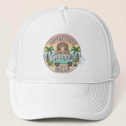 Adventure Calls Boho Camper Trucker Hat Truckerkappe (Vorderseite)