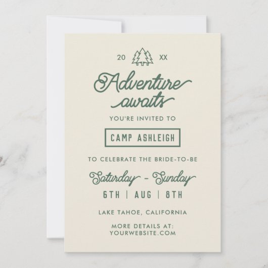 Adventure Camp Junggeselinnen-Abschied Einladung (Vorderseite)