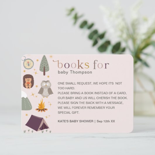 Adventure Camping Girl Soft Pink Babybuchanfrage Begleitkarte (Stehend Vorderseite)