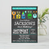 Adventure Chalkboard Monster Bash Erster Geburtsta Einladung (Stehend Vorderseite)