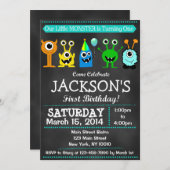 Adventure Chalkboard Monster Bash Erster Geburtsta Einladung (Vorne/Hinten)