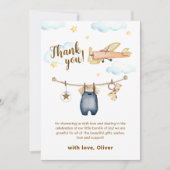 Adventure Clothesline Airplane Sky Baby Shower Dankeskarte (Vorderseite)