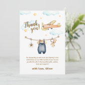 Adventure Clothesline Airplane Sky Baby Shower Dankeskarte (Stehend Vorderseite)
