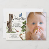 Adventure Continues Bear Forest 1st Birthday Photo Einladung (Vorderseite)