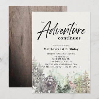 Adventure Continues Bear Mountain 1. Geburtstag Einladung