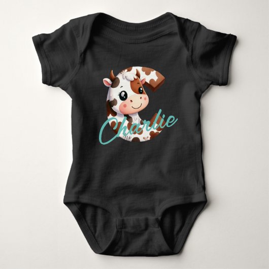 Adventure Cow Letter C Baby Outfit mit Individuell Baby Strampler (Vorderseite)