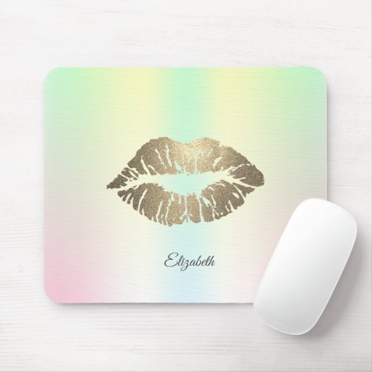 Adventure du Gold Glitzer Lips Irisierend Mousepad (Mit Mouse)