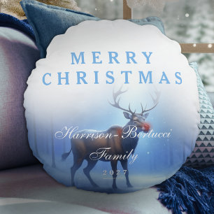 Adventure Editable Winter Wonderland Weihnachten Rundes Kissen