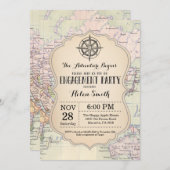 Adventure Engagement Party Map World Einladung (Vorne/Hinten)