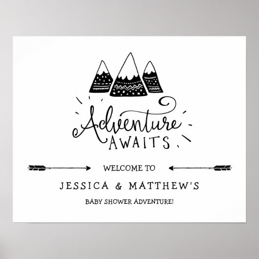 Adventure erwartet Baby Shower Begrüßungszeichen Poster (Vorne)