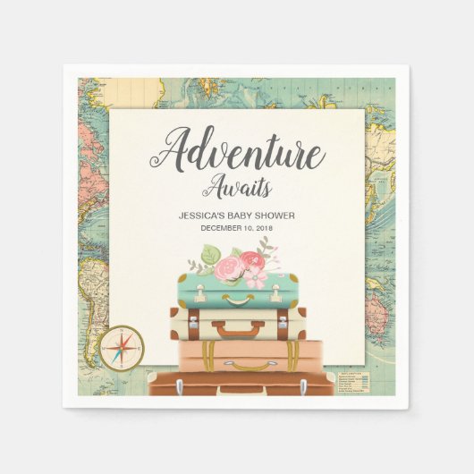 Adventure erwartet Baby Shower Paper Napkin Travel Serviette (Vorderseite)