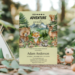 Adventure erwartet Creamy Woodland Baby Shower Einladung