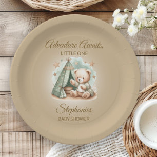 Adventure erwartet Gender Neutral Bear Baby Pappteller