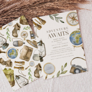 Adventure erwartet neutrale Baby-Dusche für Gender Einladung