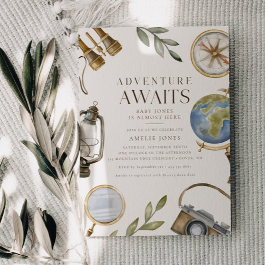 Adventure erwartet neutrale Baby-Dusche für Gender Einladung