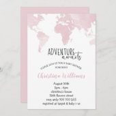 Adventure erwartet Pink World Map Girl Baby Shower Einladung (Vorne/Hinten)