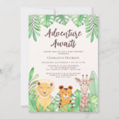 Adventure erwartet Safari Animals Baby Shower Einladung (Vorderseite)