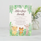 Adventure erwartet Safari Animals Baby Shower Einladung (Stehend Vorderseite)