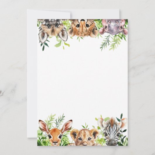 Adventure erwartet Safari Animals Baby Shower Einladung (Rückseite)