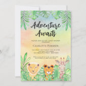 Adventure erwartet Safari Animals Baby Shower Einladung (Vorderseite)