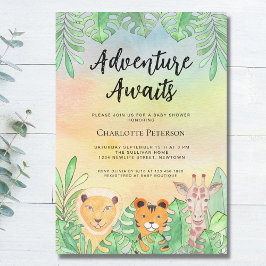 Adventure erwartet Safari Animals Baby Shower Einladung