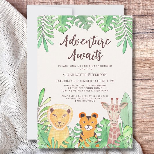 Adventure erwartet Safari Animals Baby Shower Einladung
