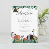 Adventure erwartet Safari Animals Baby Shower Einladung (Stehend Vorderseite)