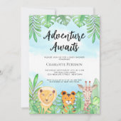 Adventure erwartet Safari Animals Baby Shower Einladung (Vorderseite)