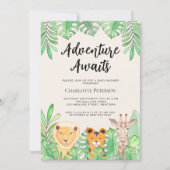 Adventure erwartet Wildtiere Baby Shower Einladung (Vorderseite)