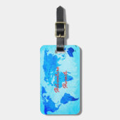Adventure erwartet World Map Aquamarin Blue Gabe G Gepäckanhänger (Vorderseite vertikal)