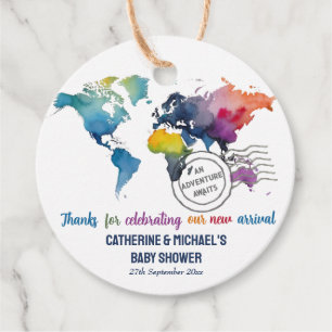 Adventure erwartet World Map Travel Baby Shower Geschenkanhänger
