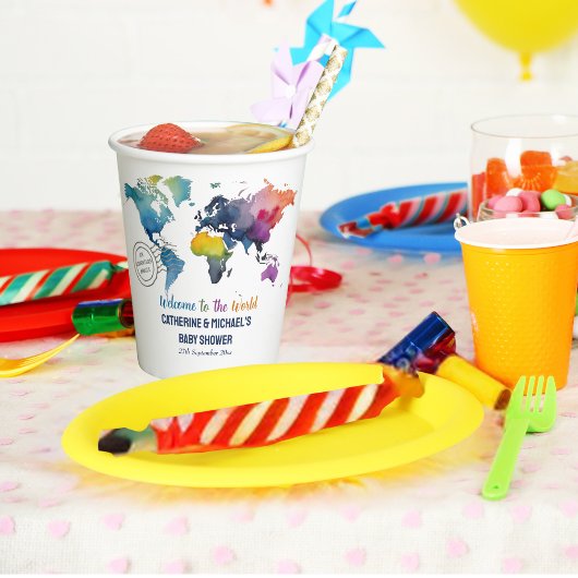 Adventure erwartet World Map Travel Baby Shower Pappbecher