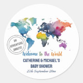 Adventure erwartet World Map Travel Baby Shower Runder Aufkleber (Vorderseite)