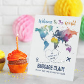 Adventure erwartet World Map Travel Baby Shower Sockelschild