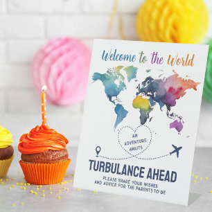 Adventure erwartet World Map Travel Baby Shower Sockelschild