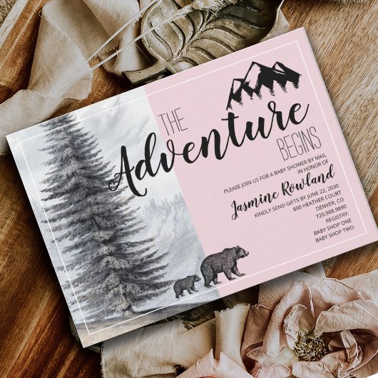 Adventure fängt mit Pink Baby Shower per Mail an Einladung