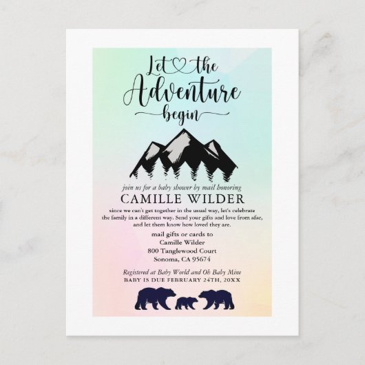 Adventure fängt Rustic Bears Baby Shower by Mail a Einladungspostkarte (Vorderseite)